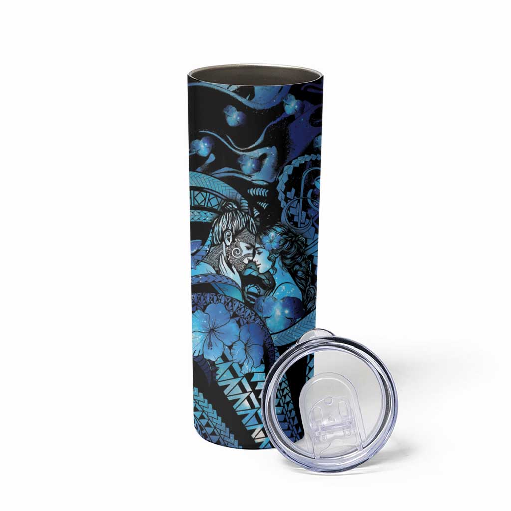 Personalised Maori Romantic Valentine Skinny Tumbler The Hongi Kiss Blue Galaxy