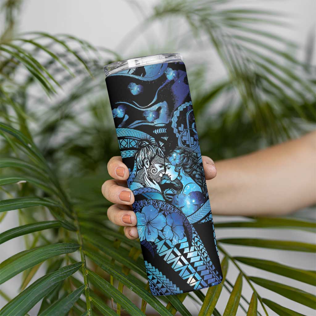 Personalised Maori Romantic Valentine Skinny Tumbler The Hongi Kiss Blue Galaxy