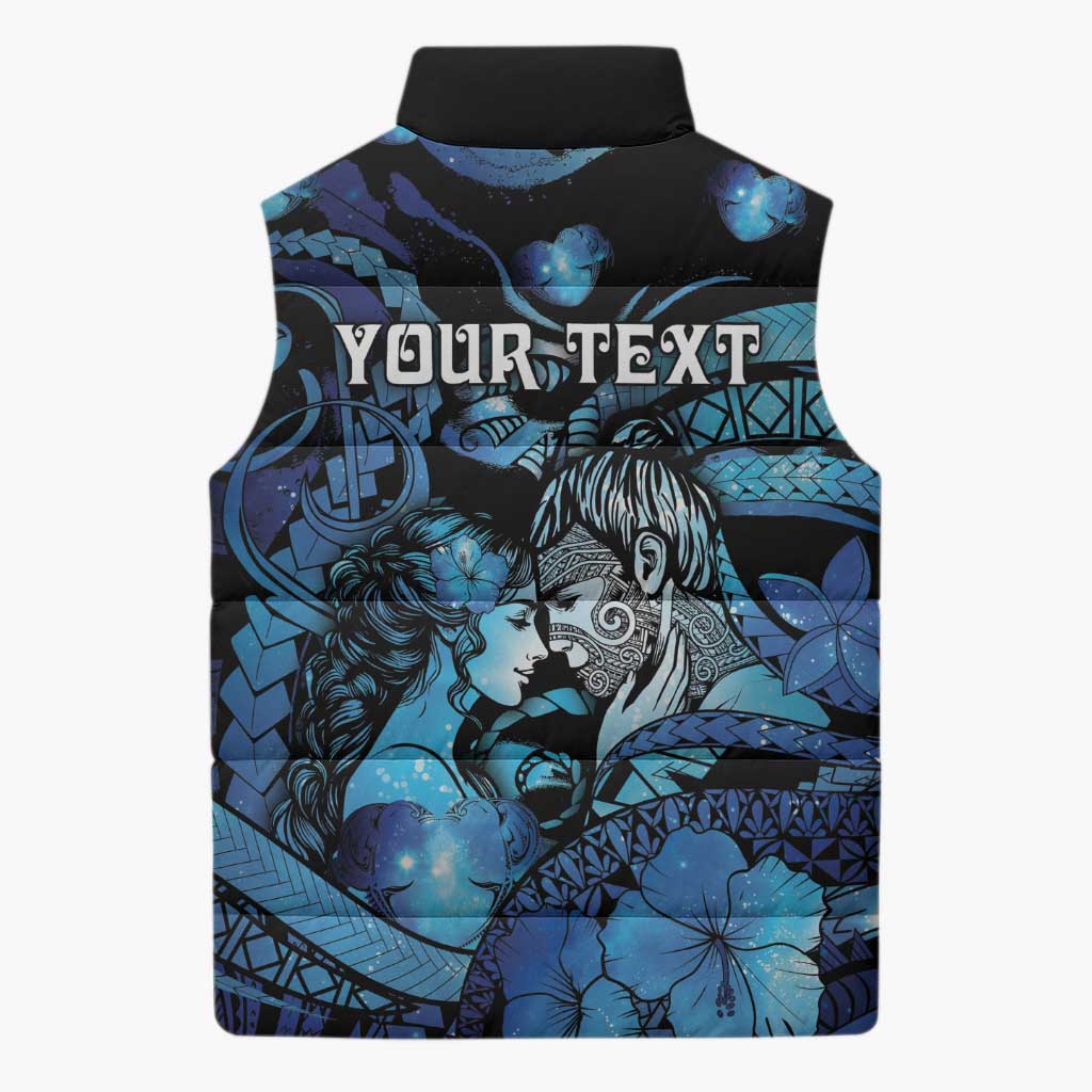 Personalised Maori Romantic Valentine Sleeveless Puffer Jacket The Hongi Kiss Blue Galaxy