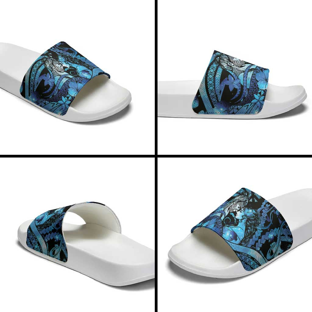 Maori Romantic Valentine Slide Sandals The Hongi Kiss Blue Galaxy