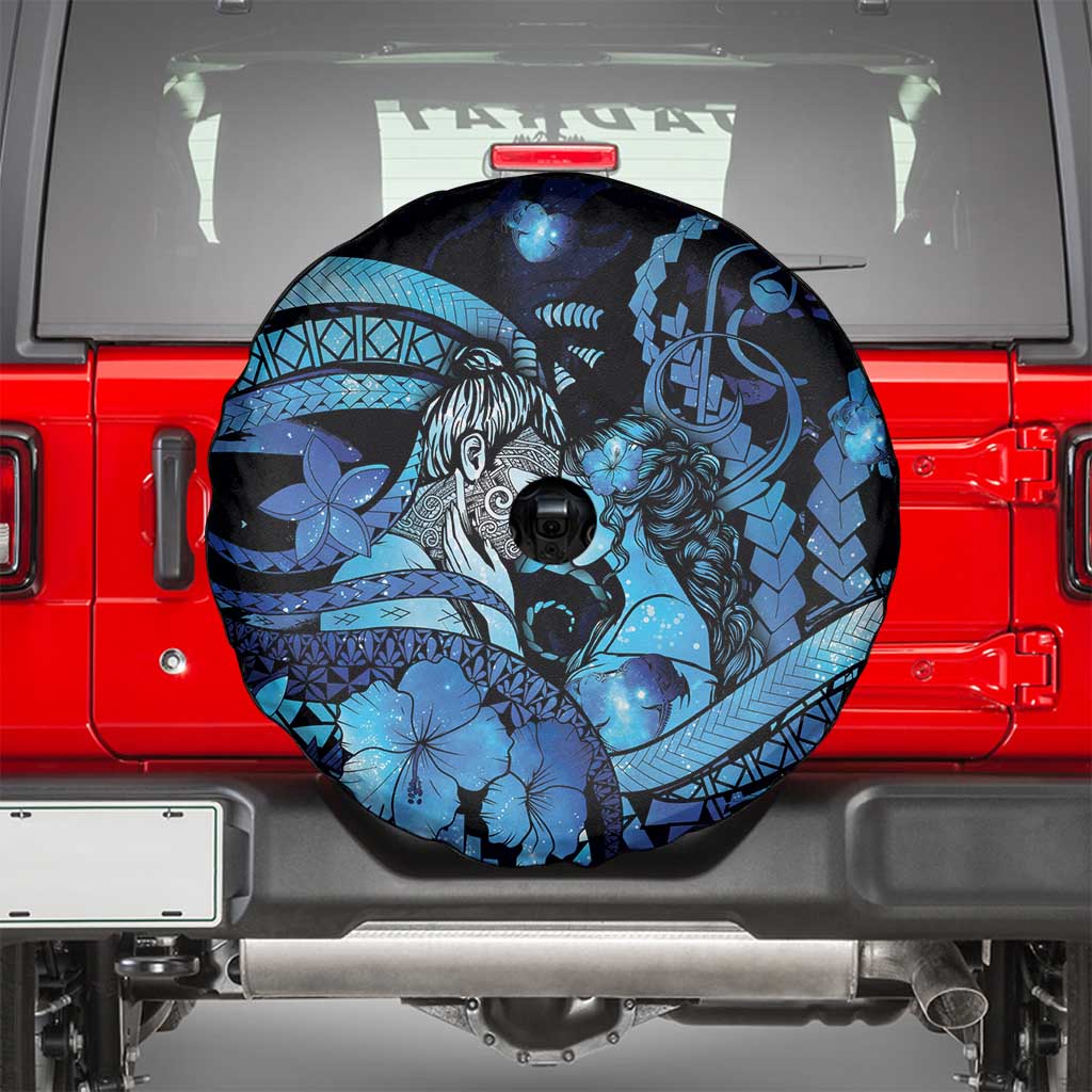 Maori Romantic Valentine Spare Tire Cover The Hongi Kiss Blue Galaxy