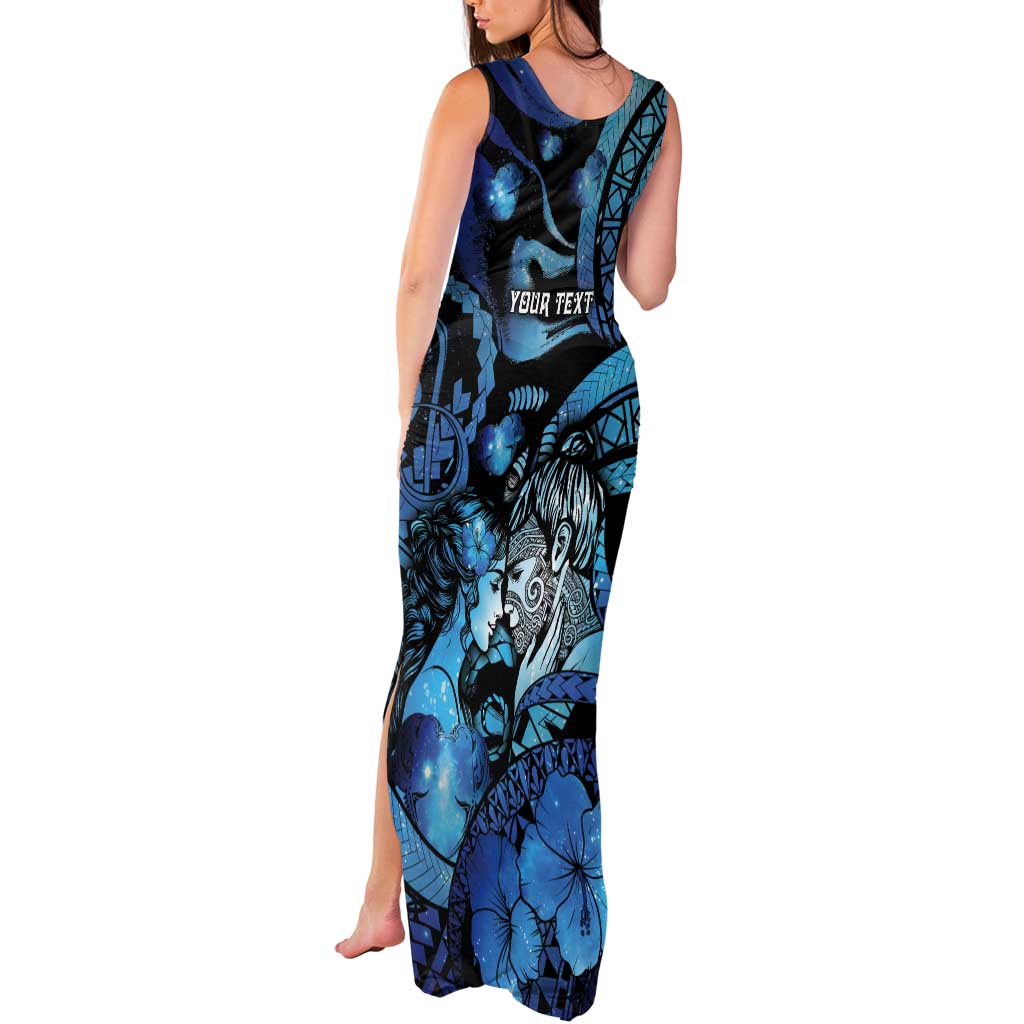 Personalised Maori Romantic Valentine Tank Maxi Dress The Hongi Kiss Blue Galaxy