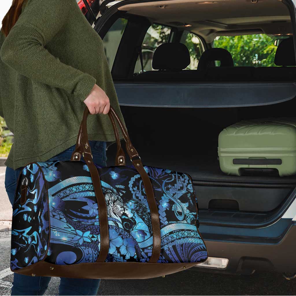 Maori Romantic Valentine Travel Bag The Hongi Kiss Blue Galaxy