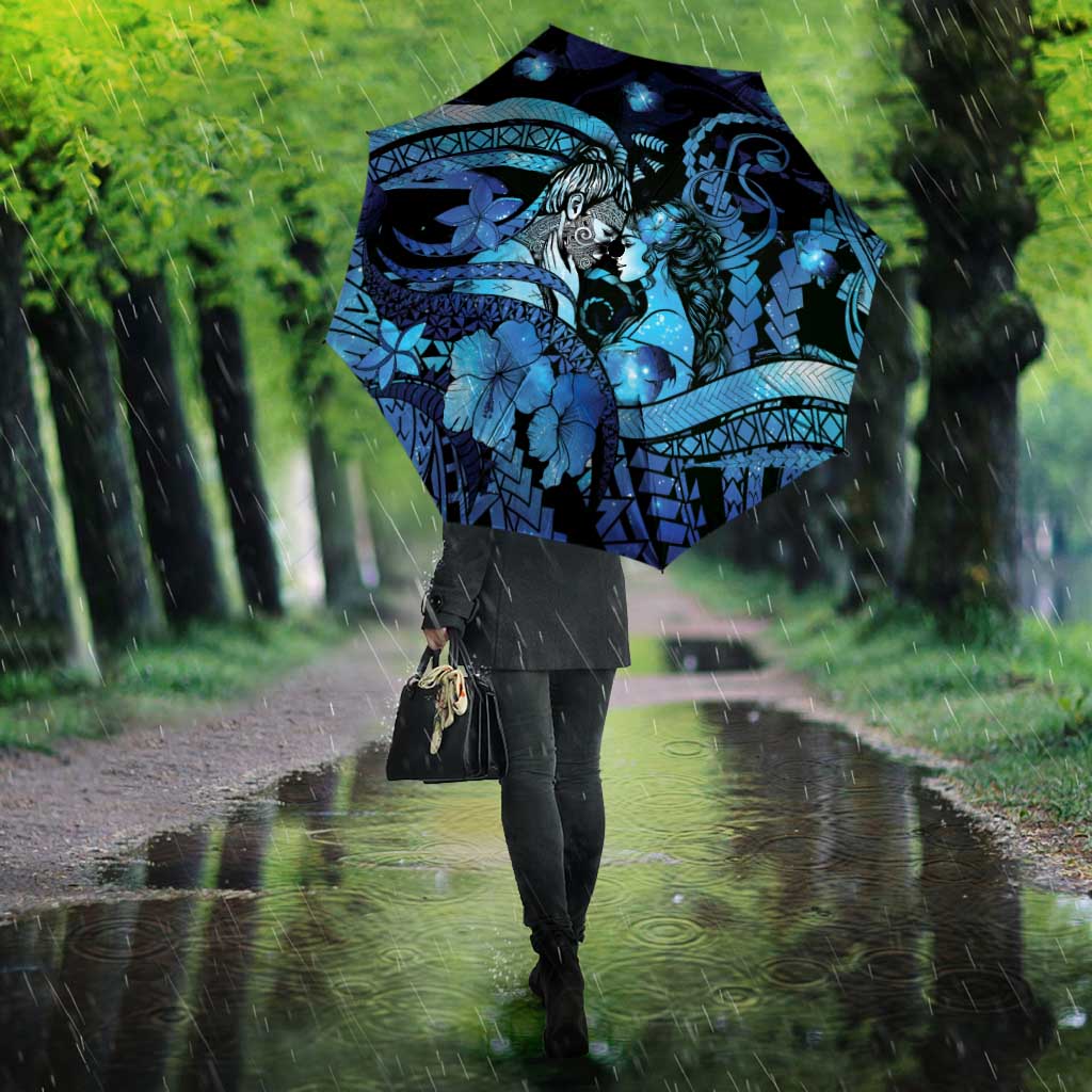Maori Romantic Valentine Umbrella The Hongi Kiss Blue Galaxy