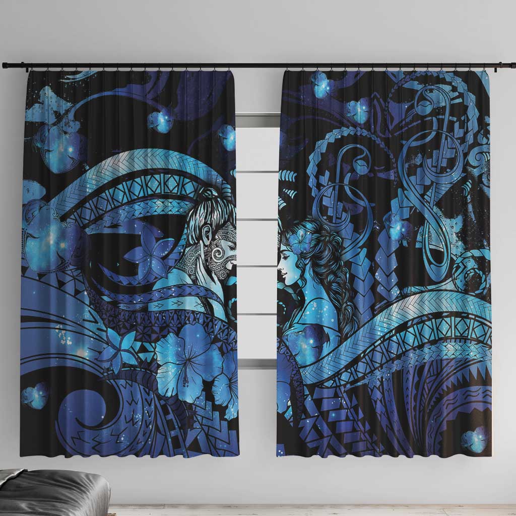 Maori Romantic Valentine Window Curtain The Hongi Kiss Blue Galaxy