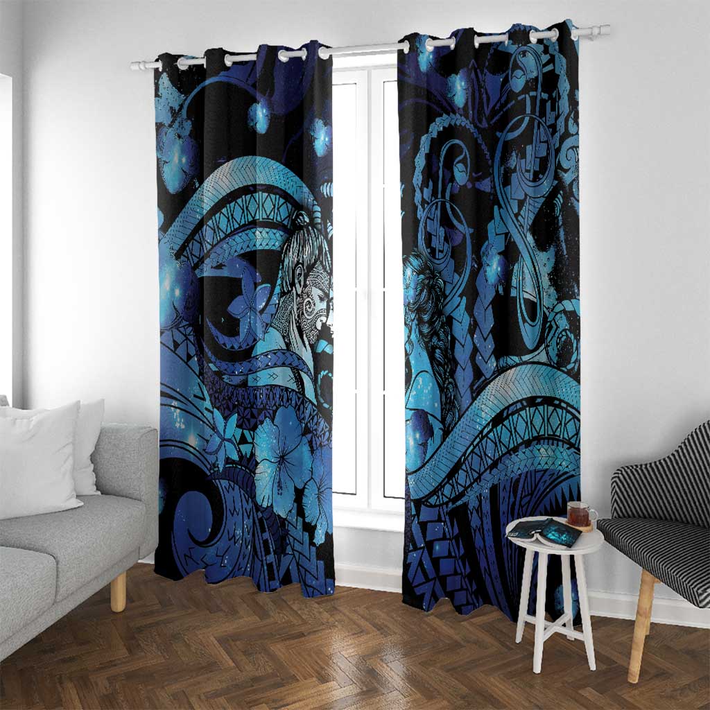 Maori Romantic Valentine Window Curtain The Hongi Kiss Blue Galaxy