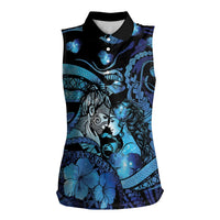 Personalised Maori Romantic Valentine Women Sleeveless Polo Shirt The Hongi Kiss Blue Galaxy DT05 Female Blue - Polynesian Pride
