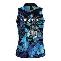 Personalised Maori Romantic Valentine Women Sleeveless Polo Shirt The Hongi Kiss Blue Galaxy DT05 - Polynesian Pride