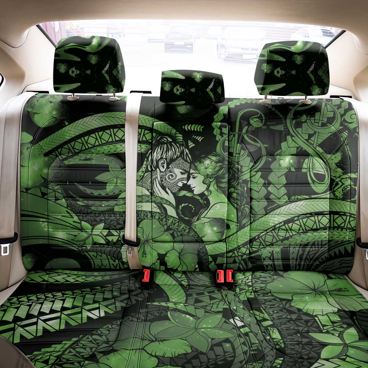 Maori Romantic Valentine Back Car Seat Cover The Hongi Kiss Green Galaxy