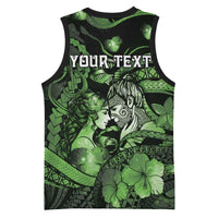 Personalised Maori Romantic Valentine Basketball Jersey The Hongi Kiss Green Galaxy DT05 - Polynesian Pride