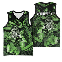 Personalised Maori Romantic Valentine Basketball Jersey The Hongi Kiss Green Galaxy DT05 - Polynesian Pride