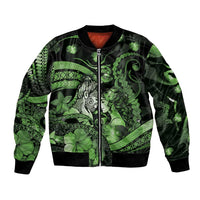 Personalised Maori Romantic Valentine Bomber Jacket The Hongi Kiss Green Galaxy