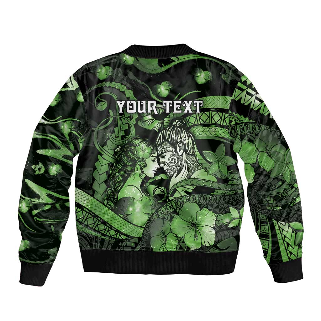 Personalised Maori Romantic Valentine Bomber Jacket The Hongi Kiss Green Galaxy