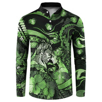 Personalised Maori Romantic Valentine Button Sweatshirt The Hongi Kiss Green Galaxy