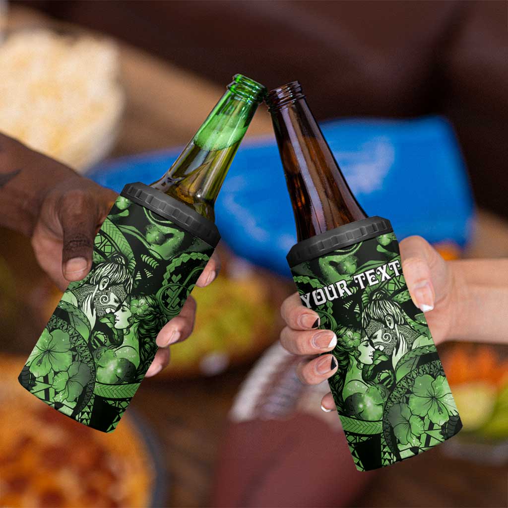 Personalised Maori Romantic Valentine 4 in 1 Can Cooler Tumbler The Hongi Kiss Green Galaxy