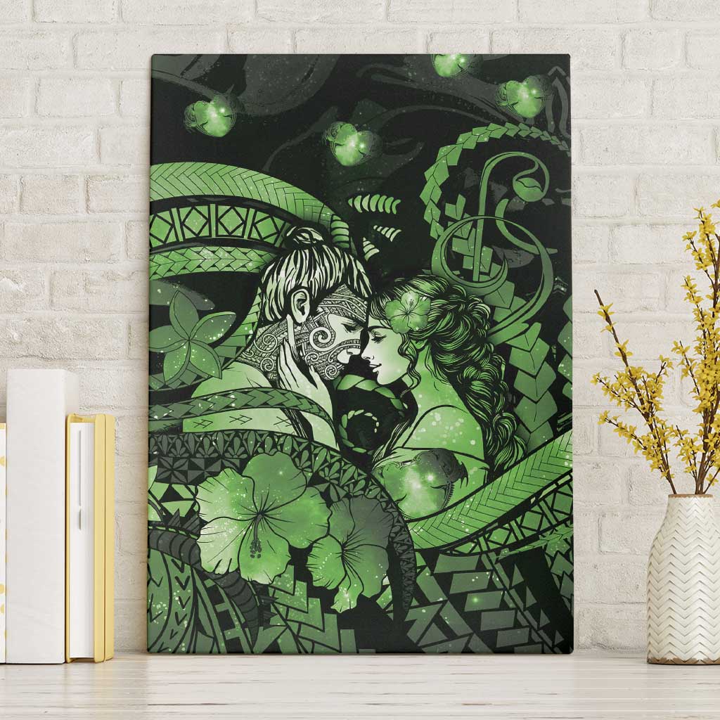 Maori Romantic Valentine Canvas Wall Art The Hongi Kiss Green Galaxy