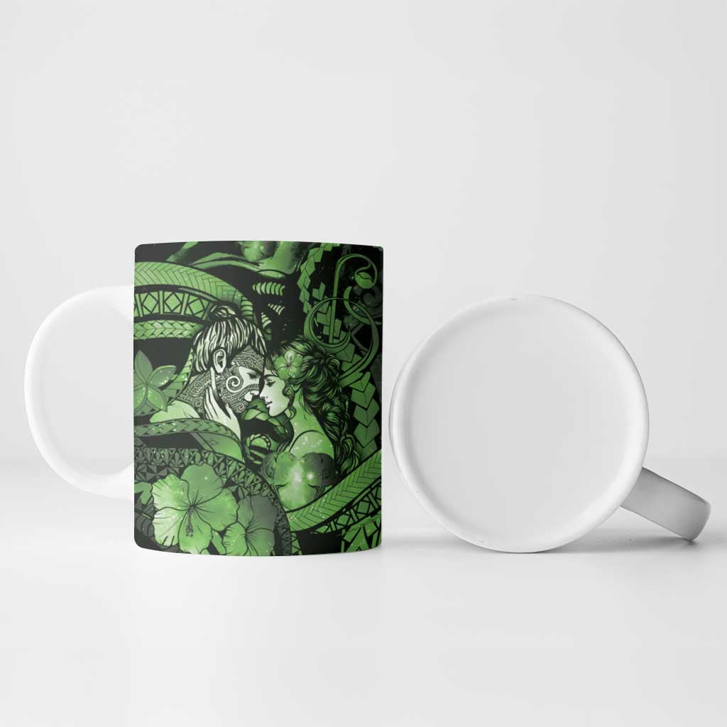 Personalised Maori Romantic Valentine Ceramic Mug The Hongi Kiss Green Galaxy
