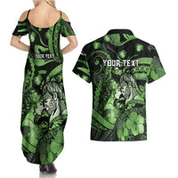 Personalised Maori Romantic Valentine Couples Matching Summer Maxi Dress and Hawaiian Shirt The Hongi Kiss Green Galaxy DT05 - Polynesian Pride