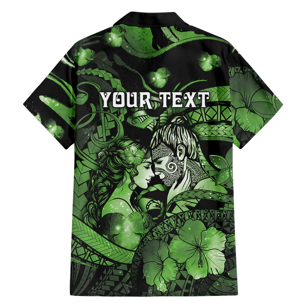 Personalised Maori Romantic Valentine Family Matching Long Sleeve Bodycon Dress and Hawaiian Shirt The Hongi Kiss Green Galaxy DT05 - Polynesian Pride