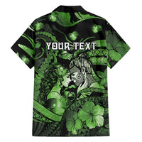 Personalised Maori Romantic Valentine Family Matching Long Sleeve Bodycon Dress and Hawaiian Shirt The Hongi Kiss Green Galaxy DT05 - Polynesian Pride
