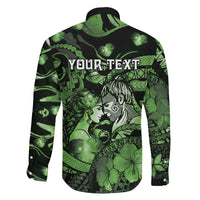 Personalised Maori Romantic Valentine Family Matching Long Sleeve Bodycon Dress and Hawaiian Shirt The Hongi Kiss Green Galaxy DT05 - Polynesian Pride