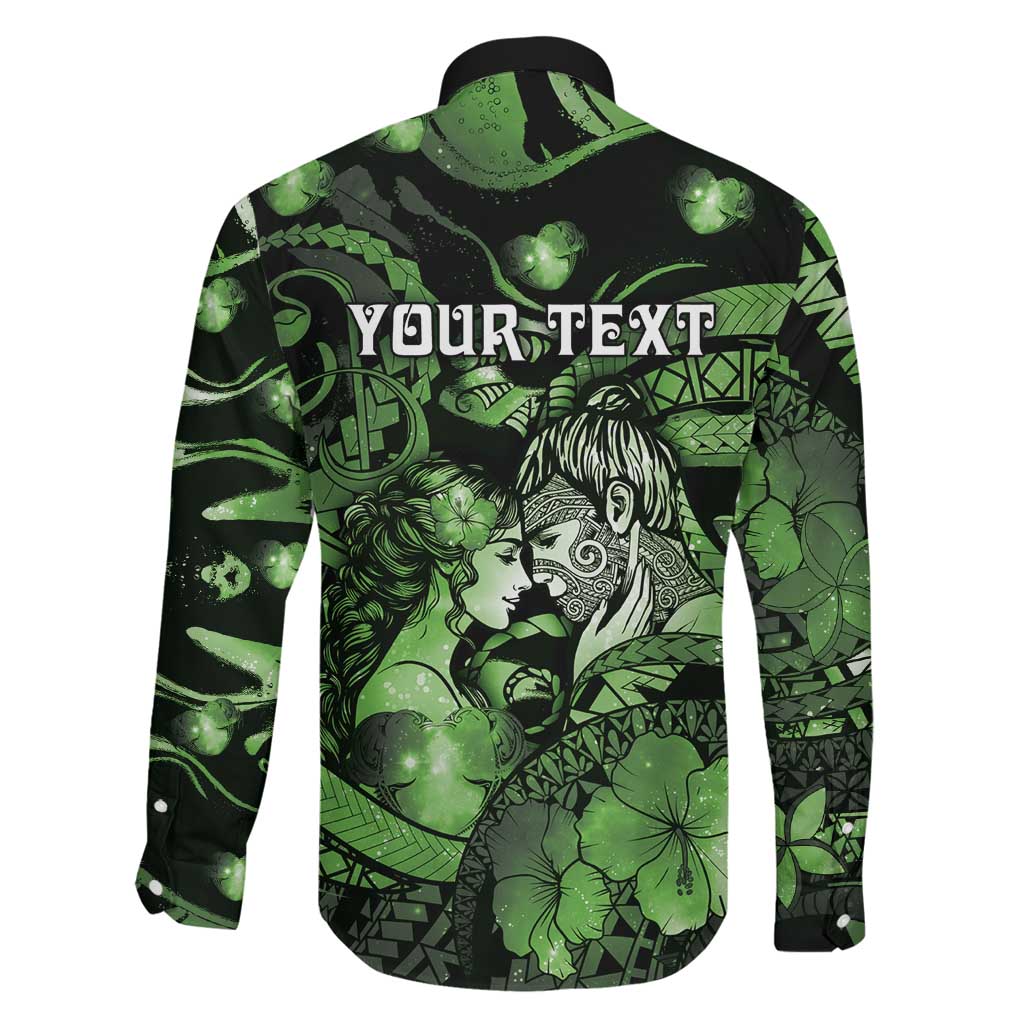 Personalised Maori Romantic Valentine Family Matching Mermaid Dress and Hawaiian Shirt The Hongi Kiss Green Galaxy DT05 - Polynesian Pride