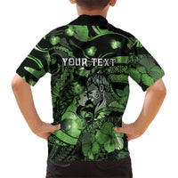Personalised Maori Romantic Valentine Family Matching Off Shoulder Short Dress and Hawaiian Shirt The Hongi Kiss Green Galaxy DT05 - Polynesian Pride