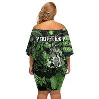 Personalised Maori Romantic Valentine Family Matching Off Shoulder Short Dress and Hawaiian Shirt The Hongi Kiss Green Galaxy DT05 - Polynesian Pride