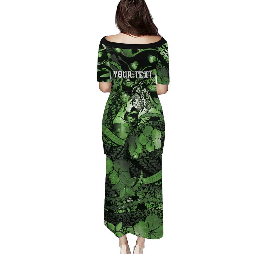 Personalised Maori Romantic Valentine Family Matching Puletasi and Hawaiian Shirt The Hongi Kiss Green Galaxy DT05 - Polynesian Pride