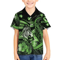 Personalised Maori Romantic Valentine Family Matching Summer Maxi Dress and Hawaiian Shirt The Hongi Kiss Green Galaxy DT05 Son's Shirt Green - Polynesian Pride
