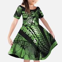 Personalised Maori Romantic Valentine Family Matching Tank Maxi Dress and Hawaiian Shirt The Hongi Kiss Green Galaxy DT05 Daughter's Dress Green - Polynesian Pride
