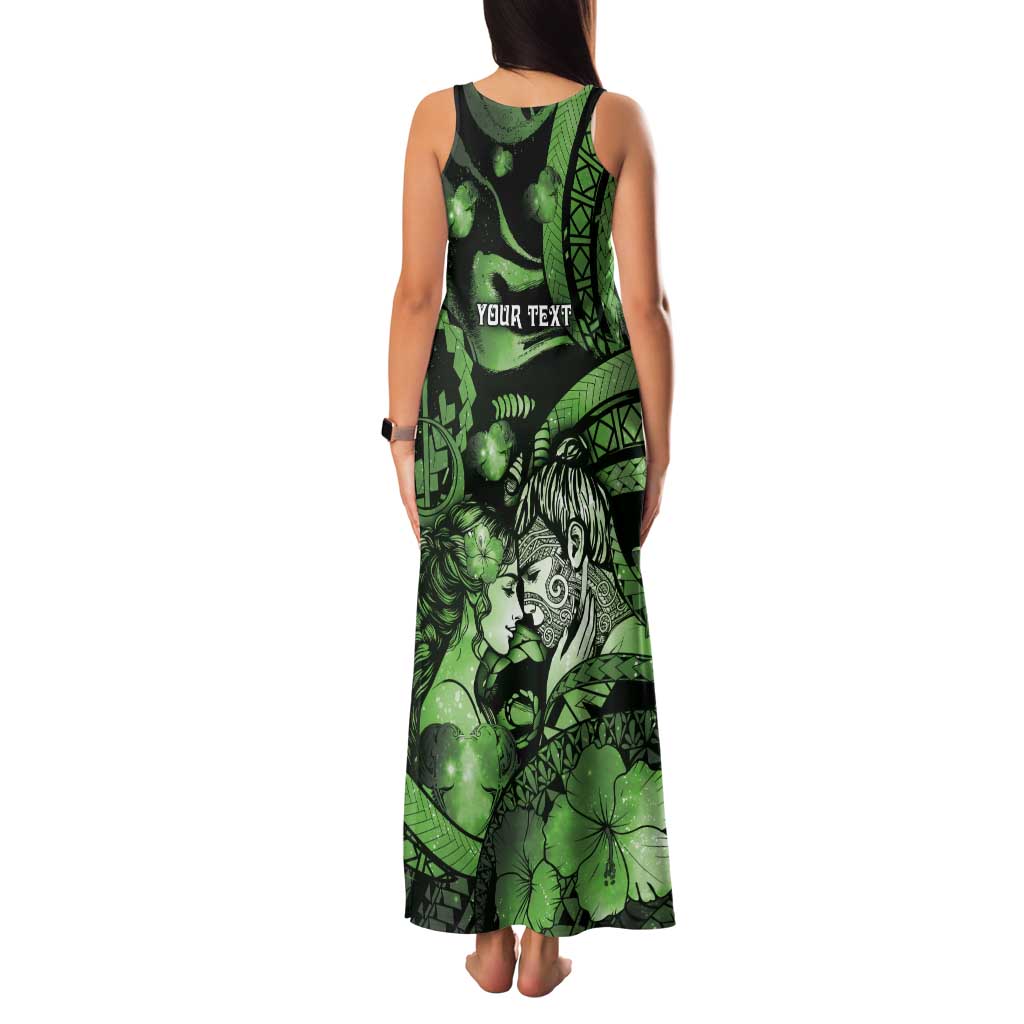 Personalised Maori Romantic Valentine Family Matching Tank Maxi Dress and Hawaiian Shirt The Hongi Kiss Green Galaxy DT05 - Polynesian Pride