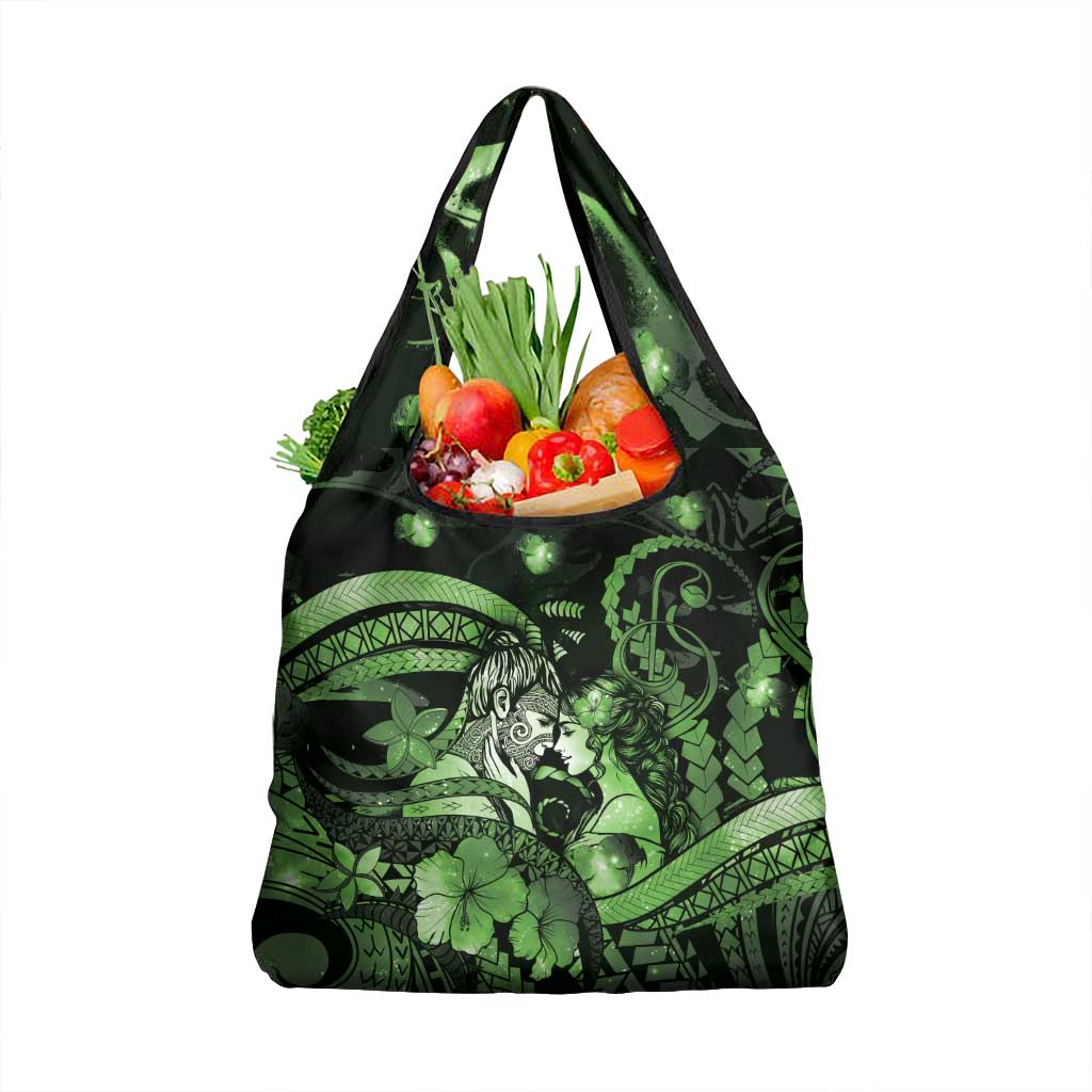 Maori Romantic Valentine Grocery Bag The Hongi Kiss Green Galaxy