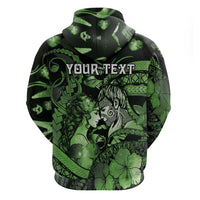 Personalised Maori Romantic Valentine Hoodie The Hongi Kiss Green Galaxy