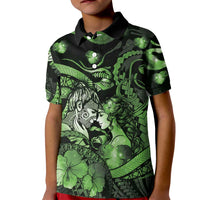 Personalised Maori Romantic Valentine Kid Polo Shirt The Hongi Kiss Green Galaxy