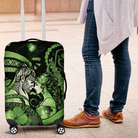 Maori Romantic Valentine Luggage Cover The Hongi Kiss Green Galaxy