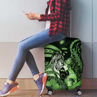 Maori Romantic Valentine Luggage Cover The Hongi Kiss Green Galaxy
