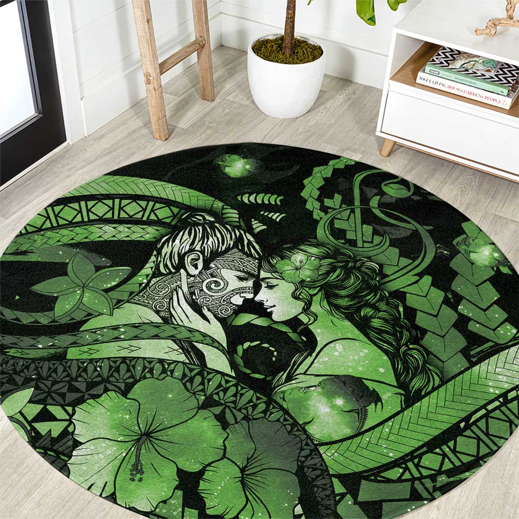 Maori Romantic Valentine Round Carpet The Hongi Kiss Green Galaxy