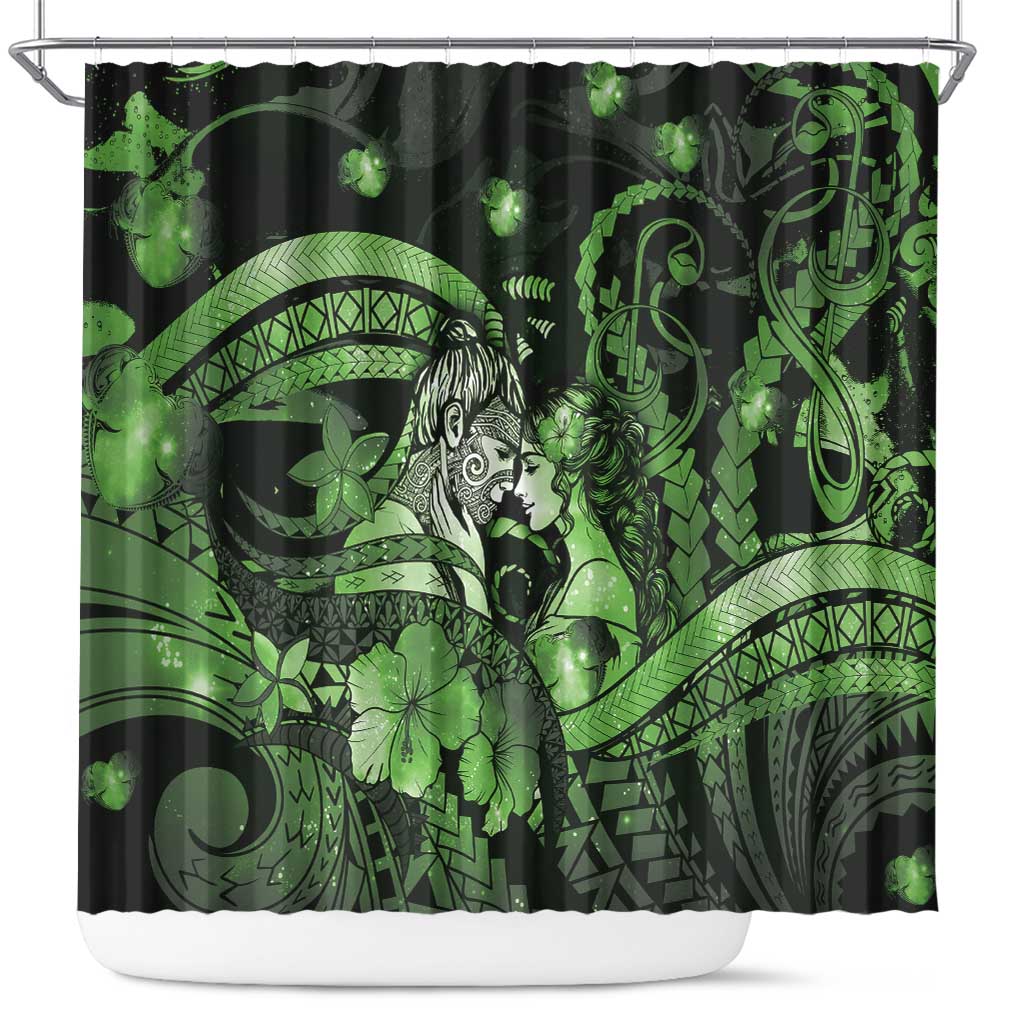 Maori Romantic Valentine Shower Curtain The Hongi Kiss Green Galaxy