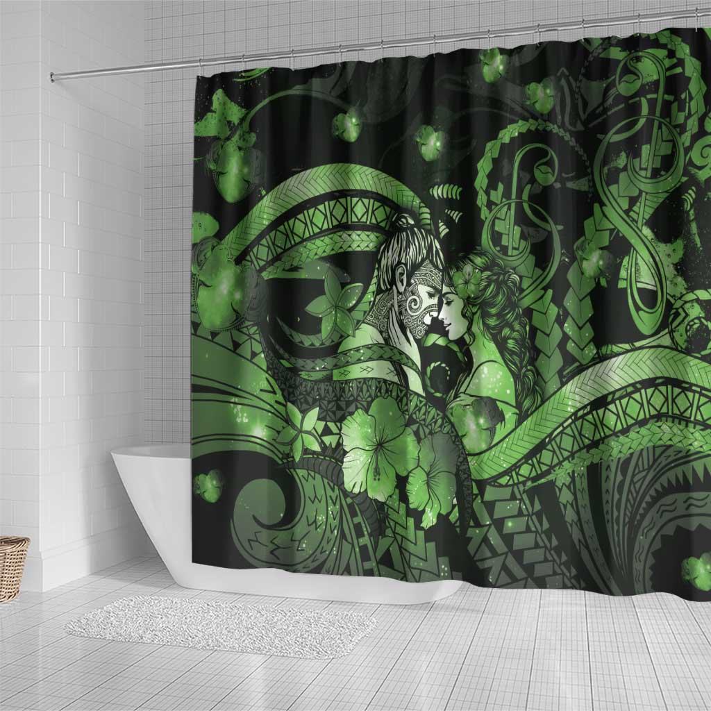 Maori Romantic Valentine Shower Curtain The Hongi Kiss Green Galaxy