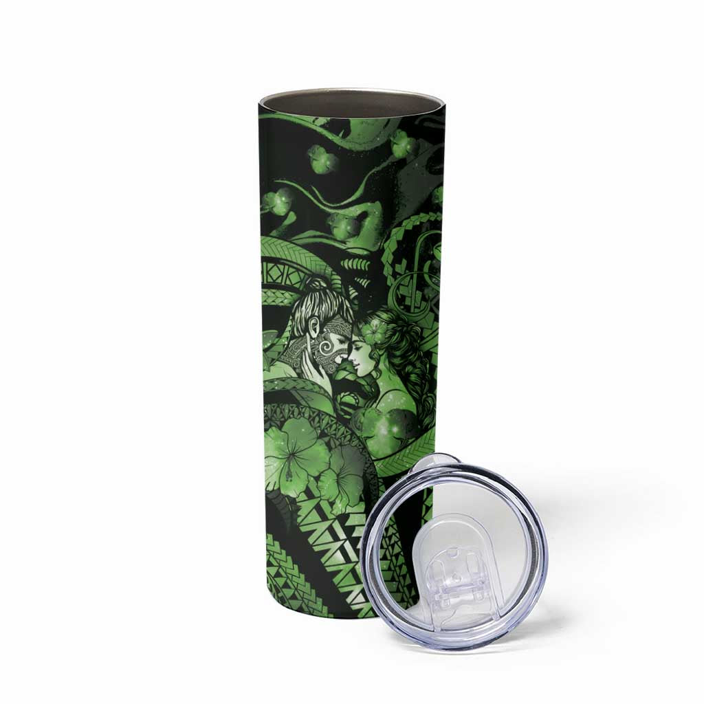 Personalised Maori Romantic Valentine Skinny Tumbler The Hongi Kiss Green Galaxy DT05 - Polynesian Pride