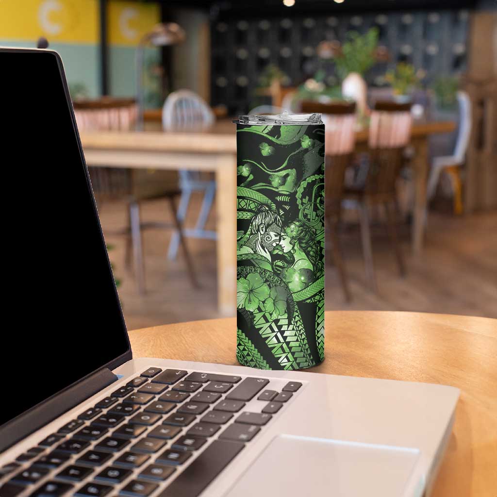 Personalised Maori Romantic Valentine Skinny Tumbler The Hongi Kiss Green Galaxy DT05 - Polynesian Pride