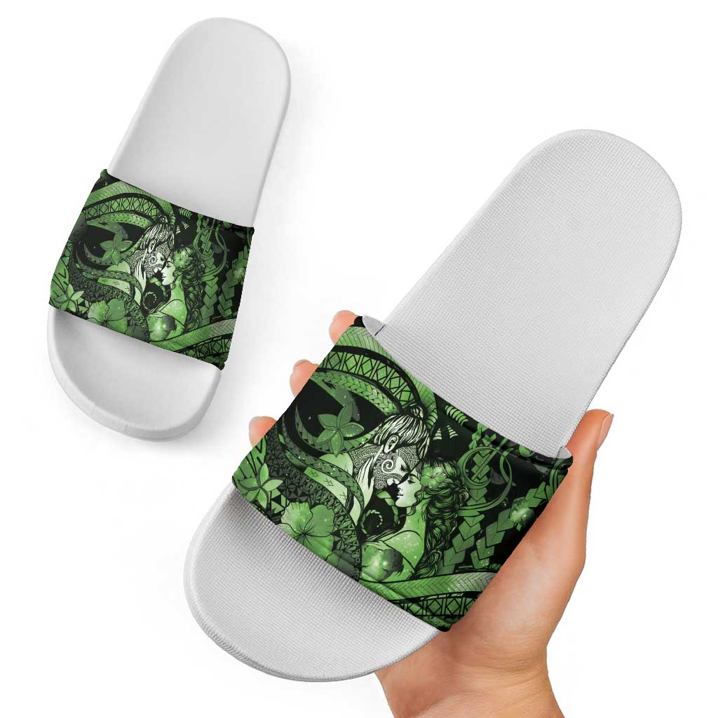 Maori Romantic Valentine Slide Sandals The Hongi Kiss Green Galaxy