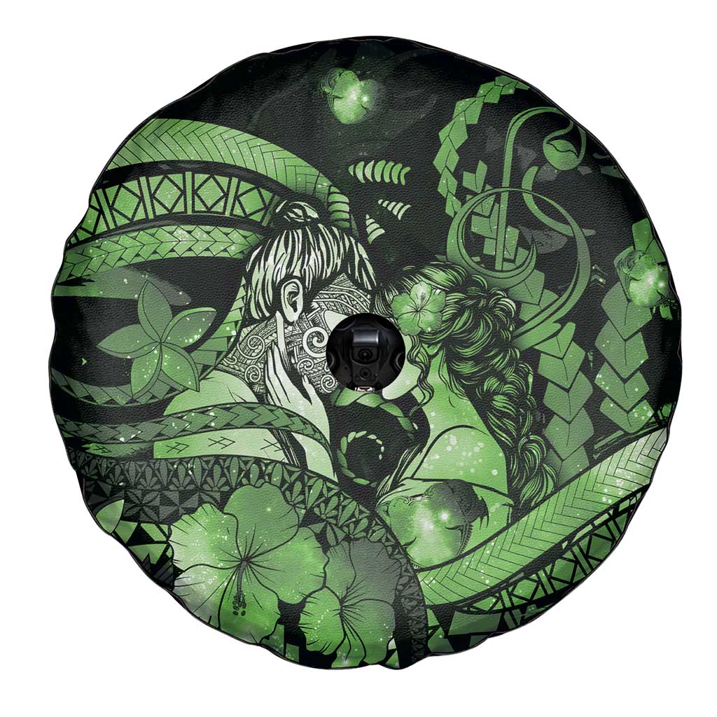 Maori Romantic Valentine Spare Tire Cover The Hongi Kiss Green Galaxy