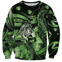 Personalised Maori Romantic Valentine Sweatshirt The Hongi Kiss Green Galaxy