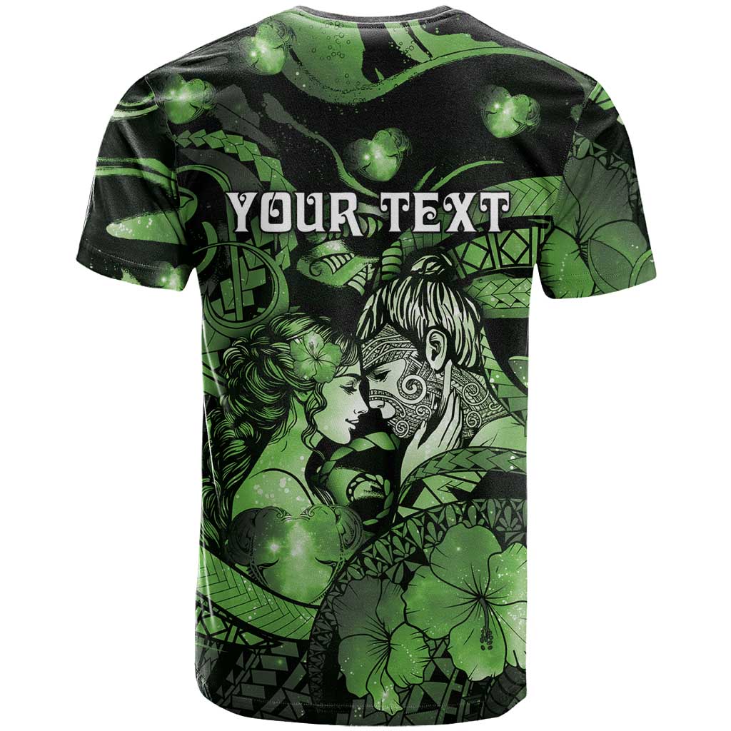 Personalised Maori Romantic Valentine T Shirt The Hongi Kiss Green Galaxy