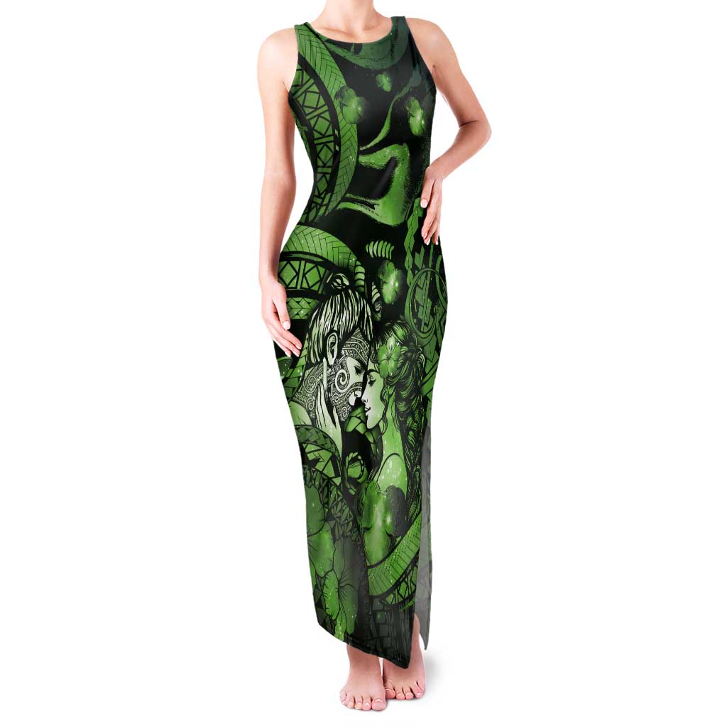 Personalised Maori Romantic Valentine Tank Maxi Dress The Hongi Kiss Green Galaxy