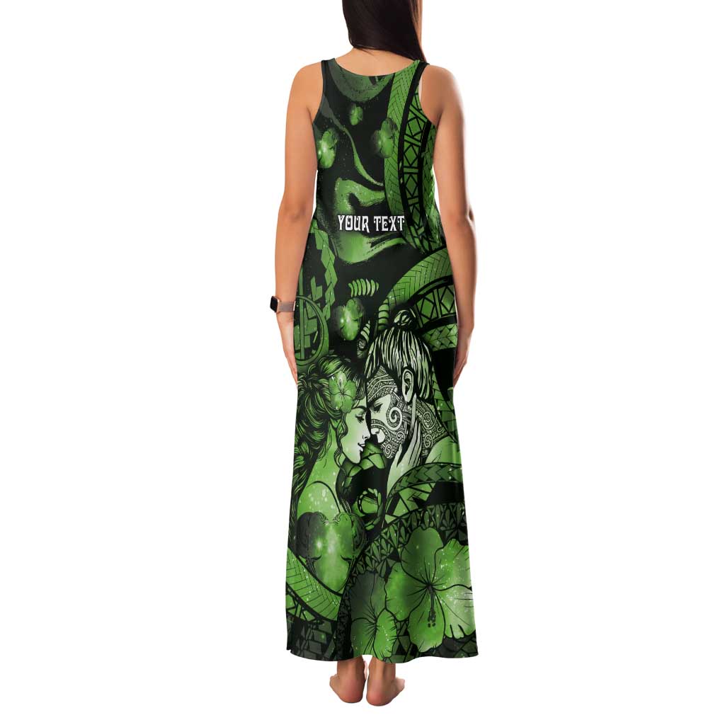 Personalised Maori Romantic Valentine Tank Maxi Dress The Hongi Kiss Green Galaxy