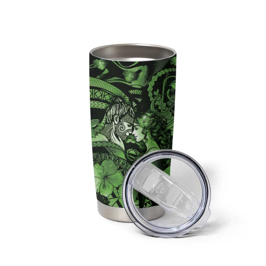 Personalised Maori Romantic Valentine Tumbler Cup The Hongi Kiss Green Galaxy