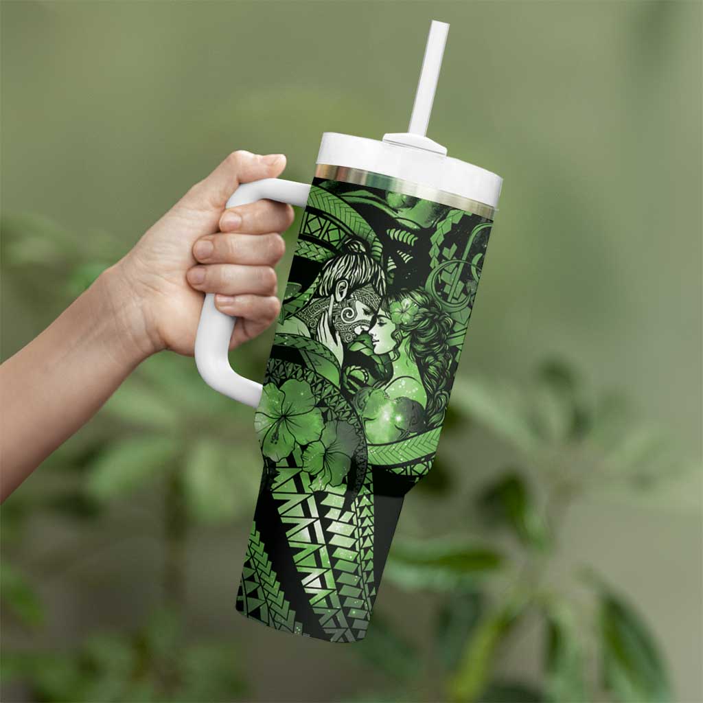 Personalised Maori Romantic Valentine Tumbler With Handle The Hongi Kiss Green Galaxy